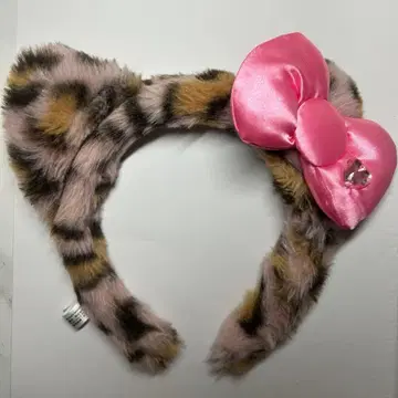 레오파드 무늬 핑크 리본 머리띠