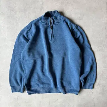 L.L.Bean 코튼 스웨터 쿼터 지퍼 터콰이즈 블루 XL