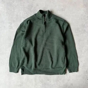 L.L.Bean 코튼 스웨터 쿼터 지퍼 올리브 그린 XL