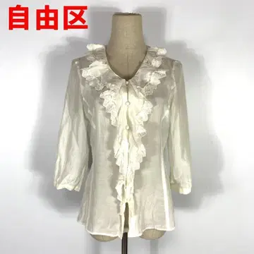 A4217 자유구 7부 소매 블라우스 셔츠 면 프릴 레이스 화이트 38