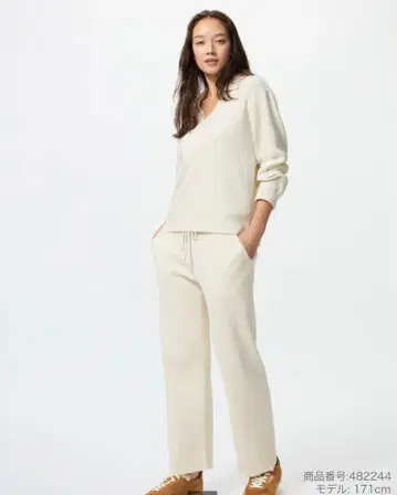 UNIQLO 워셔블 니트 리브 팬츠 내추럴 XL 사이즈