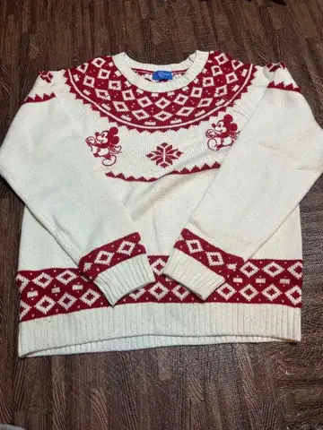 미키 패턴 니트 스웨터 화이트/레드 크리스마스 공식