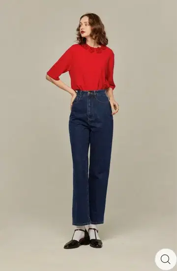 운석이 떨어지는 하이웨스트 스트레이트 데님 팬츠 네이비 Tnewties