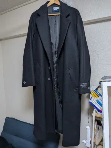 블랙 체스터 코트 울 혼방