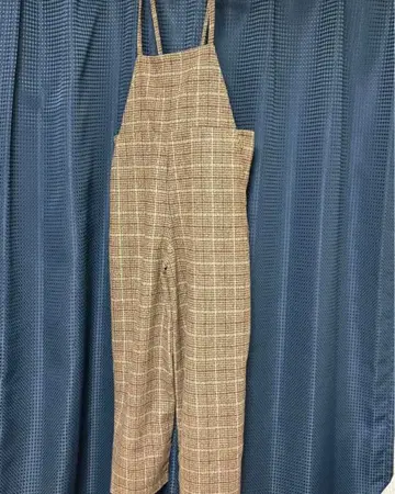 체크 무늬 살로펫 오버롤 브라운 계열 캐주얼