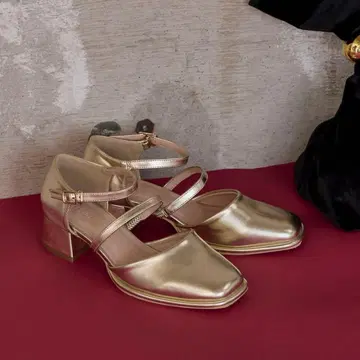 forksy. 포멀 대응 스퀘어토 스트랩 펌프스 골드 S