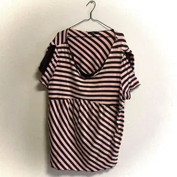 빅 사이즈 스마일랜드 티셔츠(10L) 보더 U넥 핑크