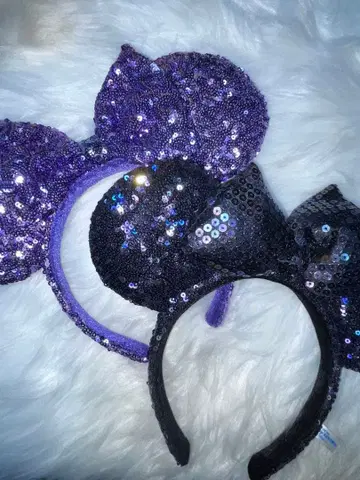 디즈니 스팽글 머리띠 2개 세트 보라색 블랙