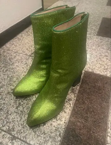 그린 글리터 부티 중간 힐