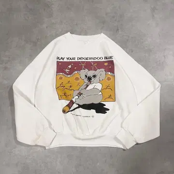 맨투맨 구제 의류 빅 프린트 코알라 애니멀 갈라짐 화이트 M 12099