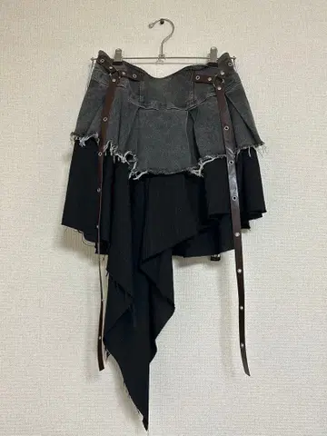 불규칙 밑단 데님 치마바지