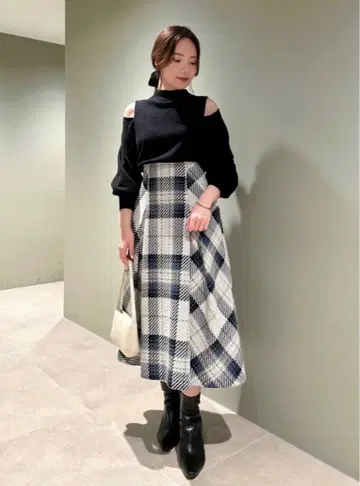 SNIDEL 로빙 체크 미들 스커트 0 사이즈