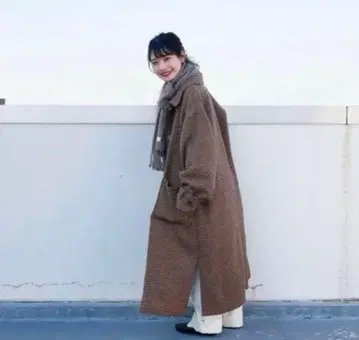 에카 소포 ehkasopo 체크 롱 코트 오버 사이즈