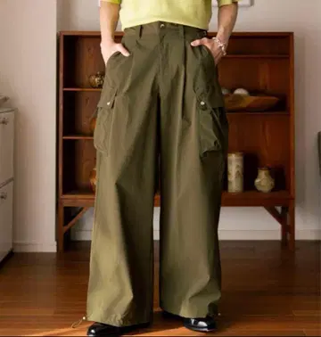 Soerte 카고 팬츠 올리브 카키 사이드 포켓 나일론