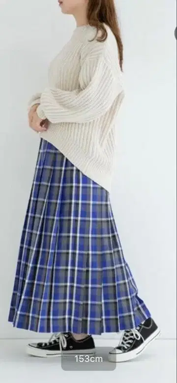 거의 새상품 SONNY LAB 파랑 블랙 체크 롱 스커트