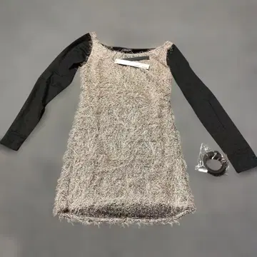 라트 로엔 라메 믹스 긴팔 무릎 기장 원피스 벨트 포함