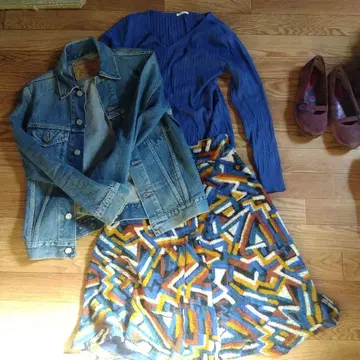 데님 자켓과 니트, 스커트, 3종 세트