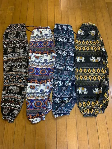 코끼리 프린트 스테테코 룸웨어 타이 팬츠 4세트