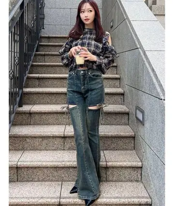 RESEXXY 컷 아웃 리본 데님