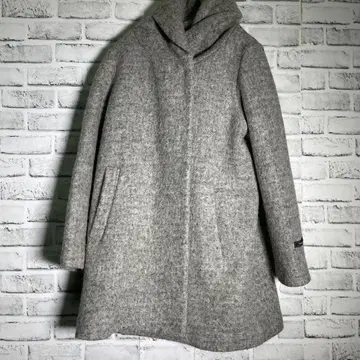 후드 부착 롱 코트 그레이 울 소재 심플 깔끔한 겨울