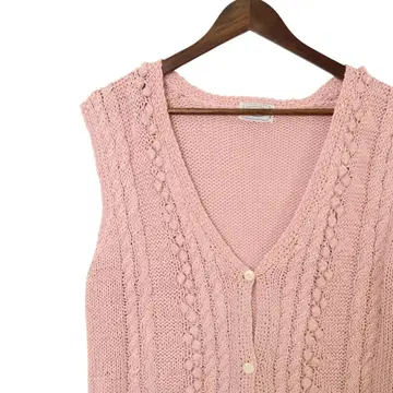 [새상품급] 보르지 핸드 니트 베스트 케이블 짜임 핑크 코튼