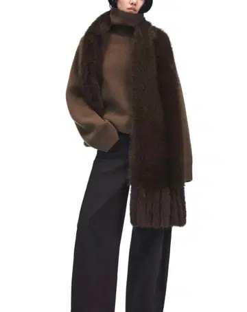 ZARA 자라 인조 모피 프린지 부착 스톨 브라운 퍼 스톨