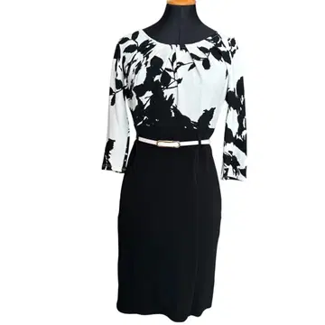 Purple Rain USA제 꽃무늬 7부 소매 원피스 M 벨트 포함