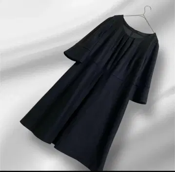 빅 사이즈! 언타이틀/울/프론트 플리츠 원피스/블랙/44