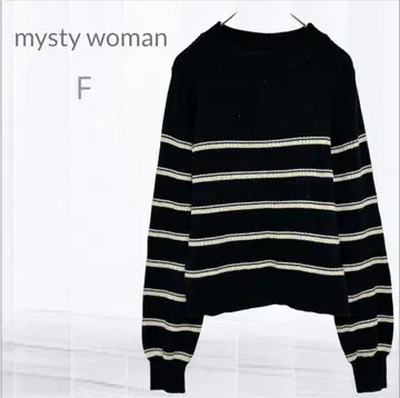 [새상품급] 미스티 우먼 긴팔 니트 하이넥 F 블랙과 화이트 스트라이프