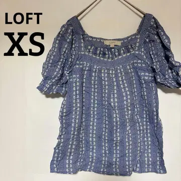 새상품급 LOFT [XS] 꽃무늬 반팔 셔츠 블루 여름 튜닉 꽃무늬