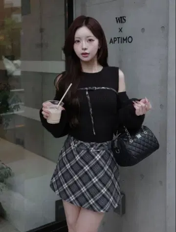 darich 도킹 미들 허리 니트 미니 원피스