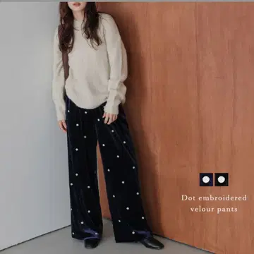 La-gemme 이번 시즌 도트 디자인 벨로아 와이드 팬츠