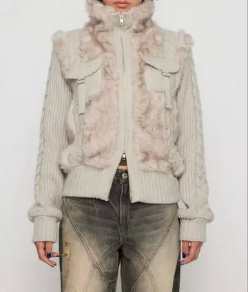 lagua gem CABLE KNIT FAUX FUR 블루종