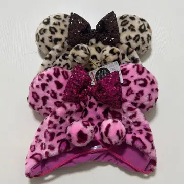 디즈니 팬캡 미니 표범 무늬 핑크 브라운 세트