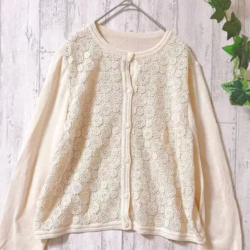 ROCHAS 로샤스 레이스 절개 가디건 아이보리 일본제 사이즈 13