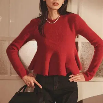 anuans 페플럼 숏 니트탑 레드 2