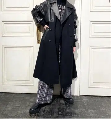 [ HARE ] 가죽 콤비 트렌치코트 롱 코트