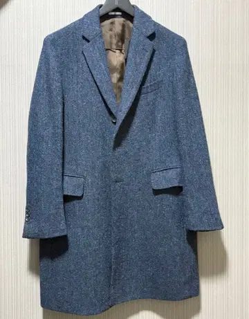 [레어] 해리스 트위드 네이비 트위드 체스터 코트 헤링본