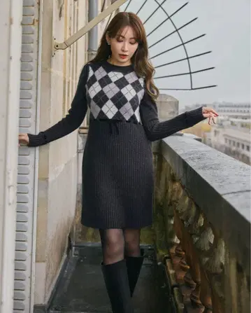 Moor Argyle Ribbon Knit Dress