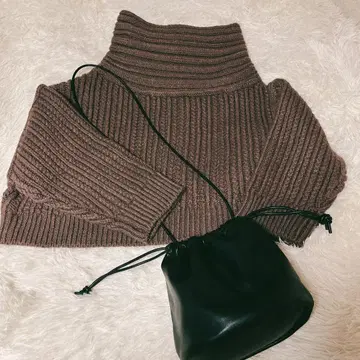 SNIDEL 리브 하이넥 아지메 스웨터 브라운