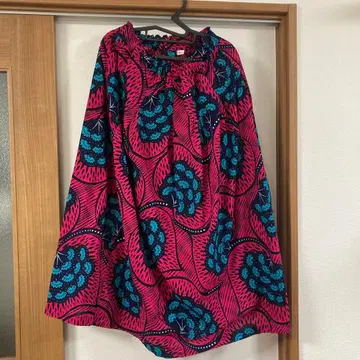 OVEL 아프리카 원단 핑크 꽃무늬 롱 스커트