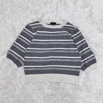 COMME CA ISM 여성용 7부 소매 니트 M 보더 모노톤