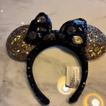 상하이 디즈니 미키 귀 머리띠 블랙과 금색 스팽글