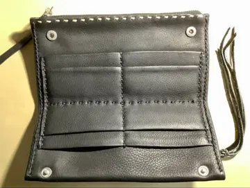 네이비 가죽 손바느질 장지갑