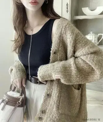 [ JAVA 자바 별주 ] 부클레 V넥 가디건 M 베이지 미사용 새상품