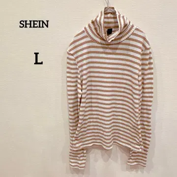 새상품급 SHEIN [ L ] 베이지 화이트 브라운 스트라이프 터틀넥