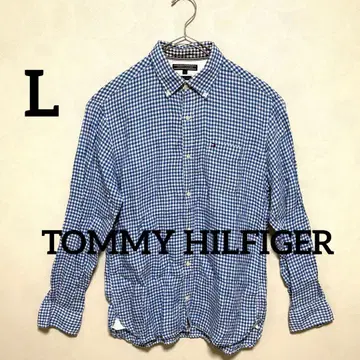 [컨디션 최상] 타미힐피거 프리미엄 린넨 셔츠 깅엄 체크 L 사이즈