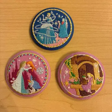디즈니 자수 캔뱃지 프린세스 핀 배지 3개 세트