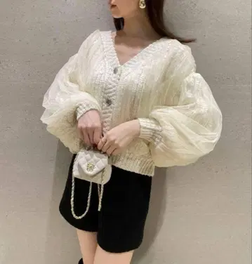 snidel 스나이델 튤 레이어드 가디건 아이보리