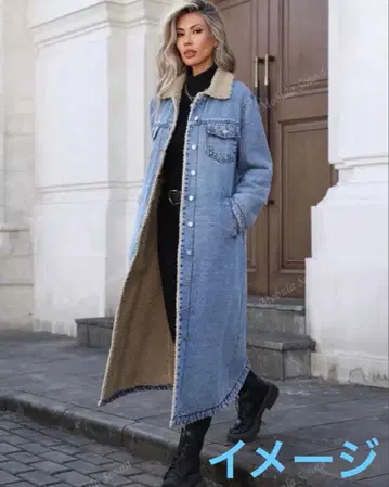 ZARA* 데님 롱 코트 자켓 보아 카라 부착